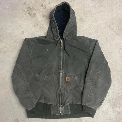 Y2K Carhartt Green Hooded Canvas Jacket – Thermal Lined (XL)