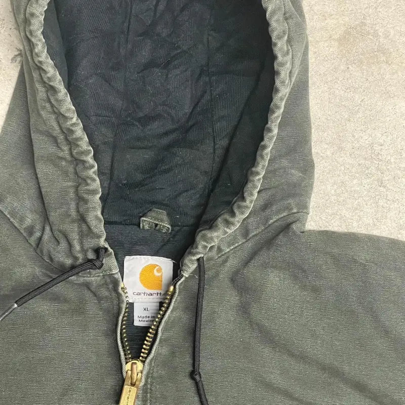 Y2K Carhartt Green Hooded Canvas Jacket – Thermal Lined (XL)